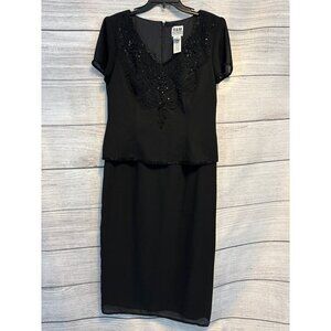 R&M Richards Beaded Black Dress With Sheer Sleeves Size 10